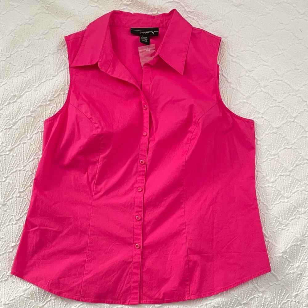 VENEZIA Fuschia Hot Pink Pink Sleeveless Button Down Shirt Sz 14/16W Brand New